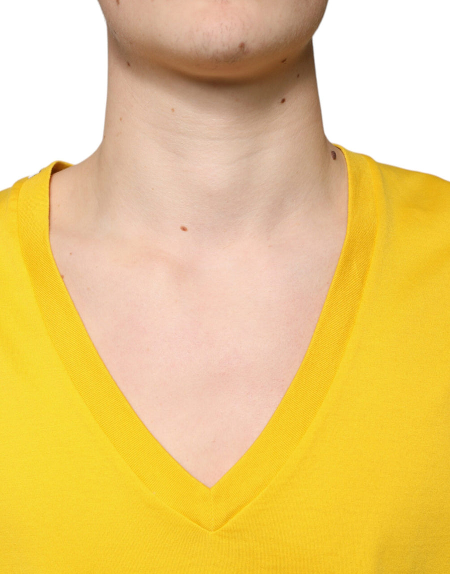 Dolce & Gabbana Yellow Cotton V-neck Short Sleeves T-shirt