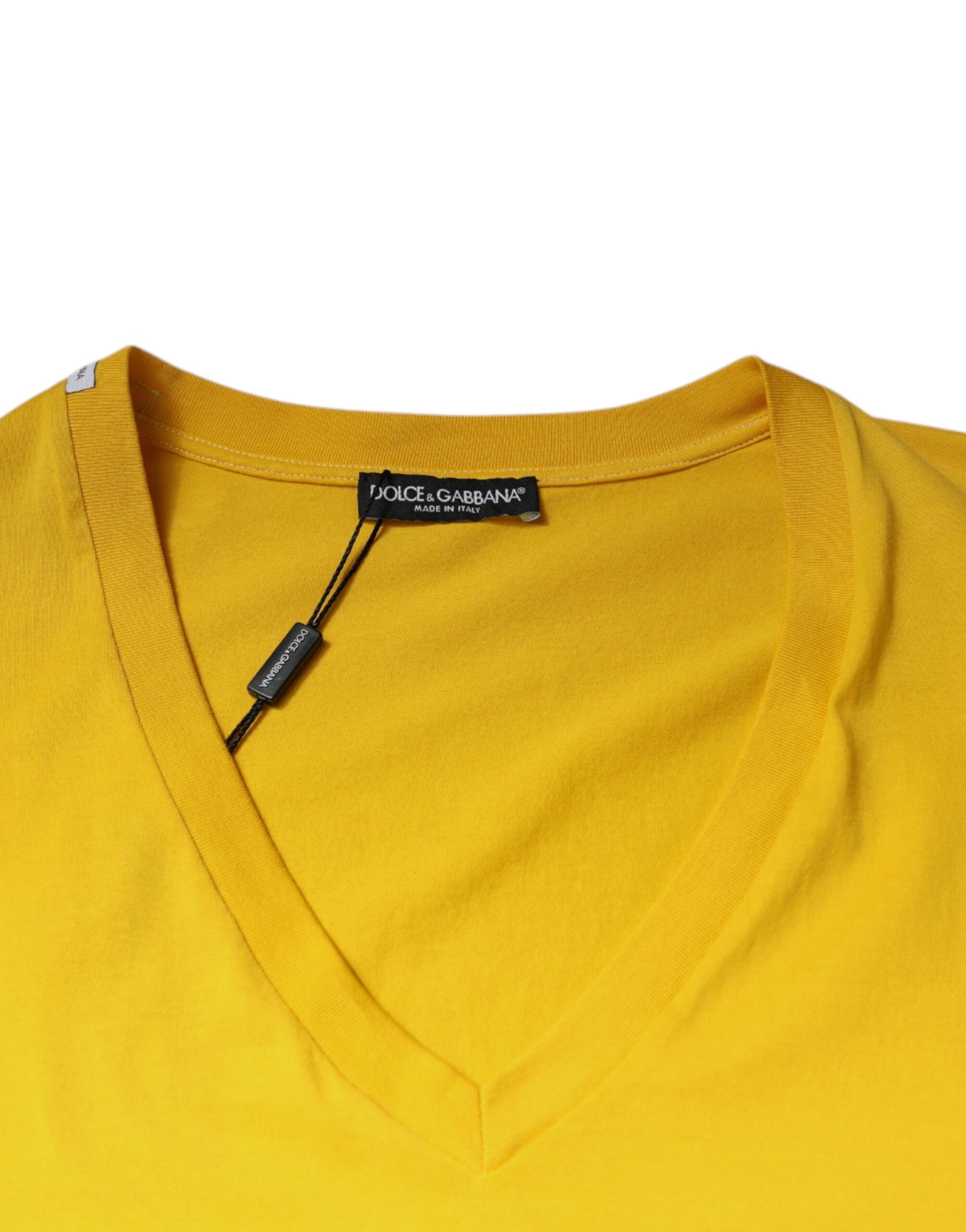 Dolce &amp; Gabbana Yellow Cotton V-neck Short Sleeves T-shirt