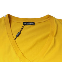 Dolce & Gabbana Yellow Cotton V-neck Short Sleeves T-shirt