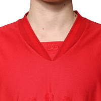 Dolce & Gabbana Red Cotton V-neck Short Sleeves T-shirt