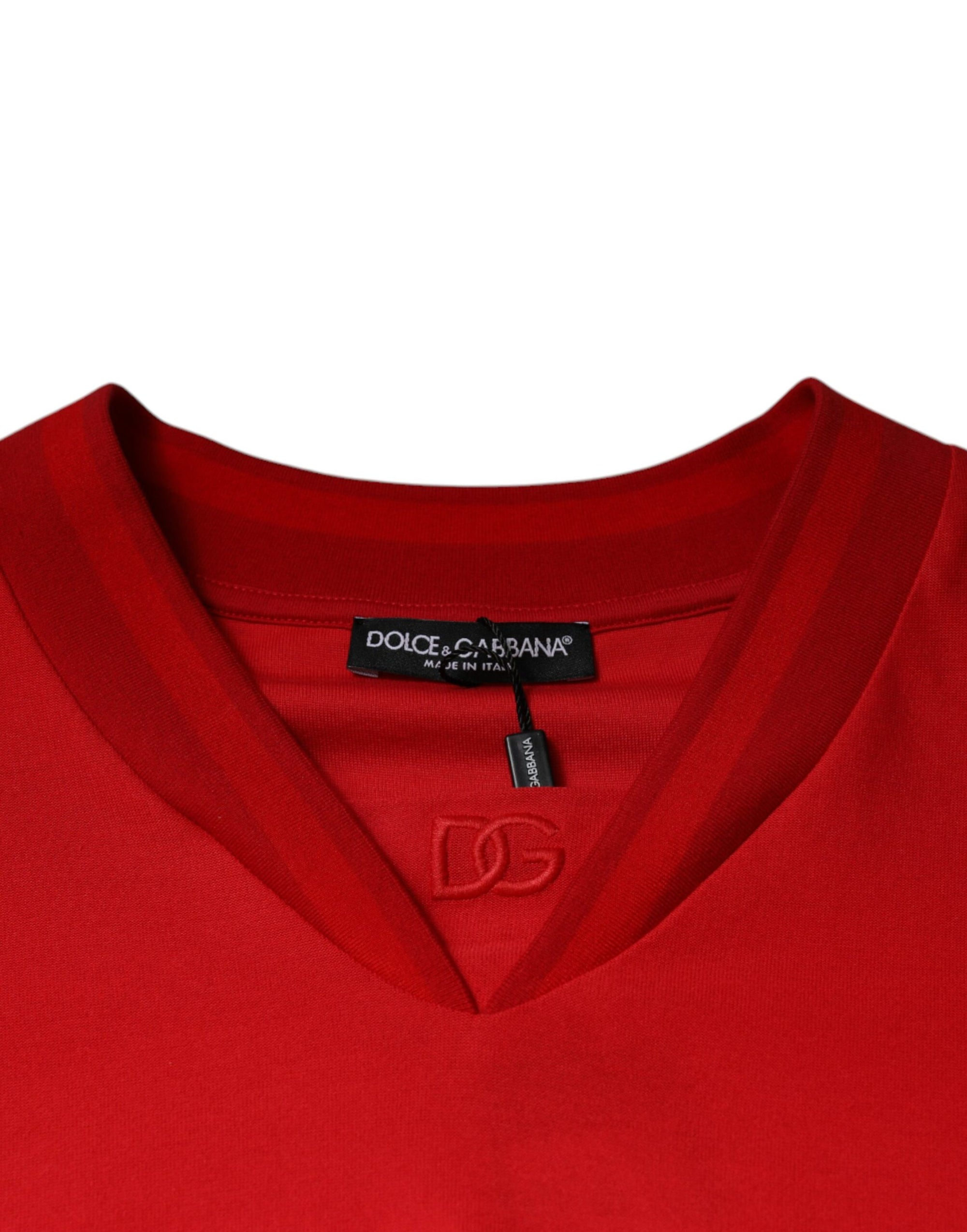 Dolce &amp; Gabbana Red Cotton V-neck Short Sleeves T-shirt