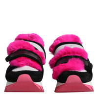 Dolce & Gabbana Black Pink Fur Embellished Sneakers Shoes