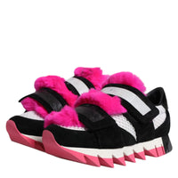 Dolce & Gabbana Black Pink Fur Embellished Sneakers Shoes