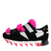 Dolce & Gabbana Black Pink Fur Embellished Sneakers Shoes