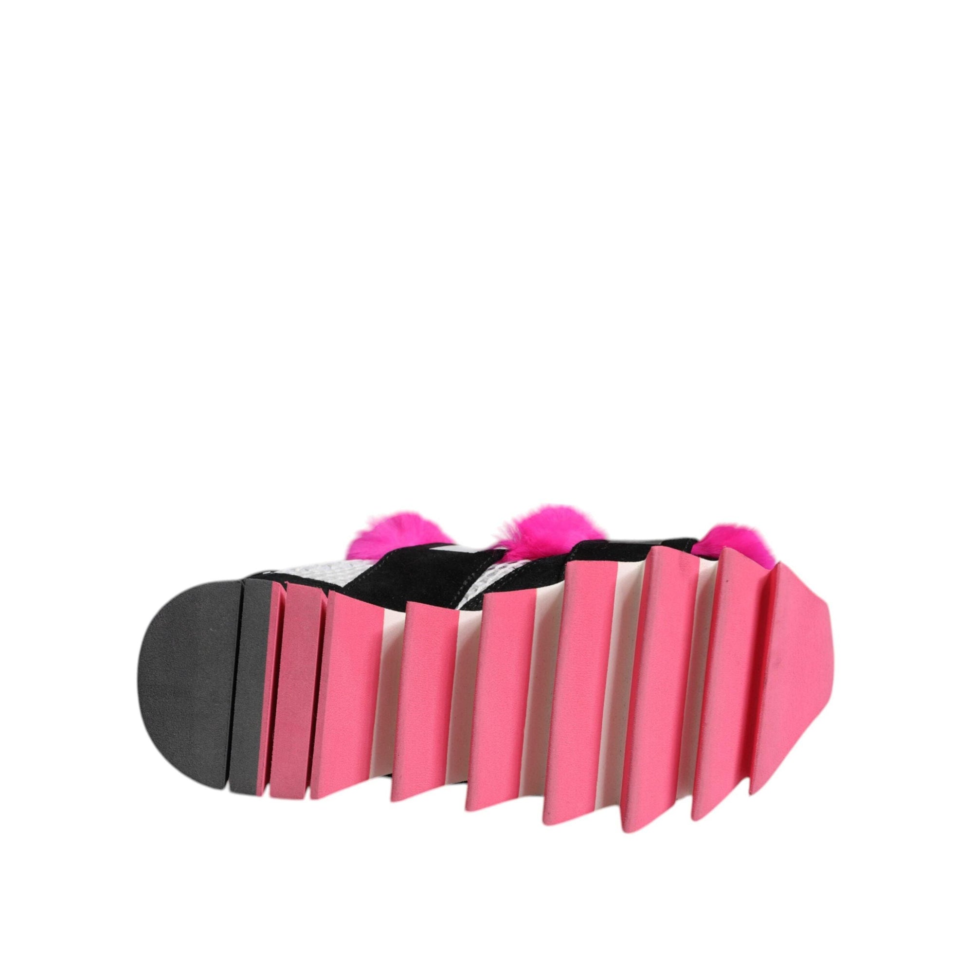 Dolce &amp; Gabbana Black Pink Fur Embellished Sneakers Shoes