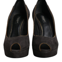 Dolce & Gabbana Black Suede Leather Platform Heels Pumps Shoes