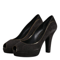 Dolce & Gabbana Black Suede Leather Platform Heels Pumps Shoes