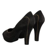 Dolce & Gabbana Black Suede Leather Platform Heels Pumps Shoes