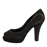 Dolce & Gabbana Black Suede Leather Platform Heels Pumps Shoes