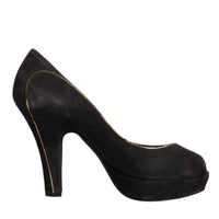 Dolce & Gabbana Black Suede Leather Platform Heels Pumps Shoes