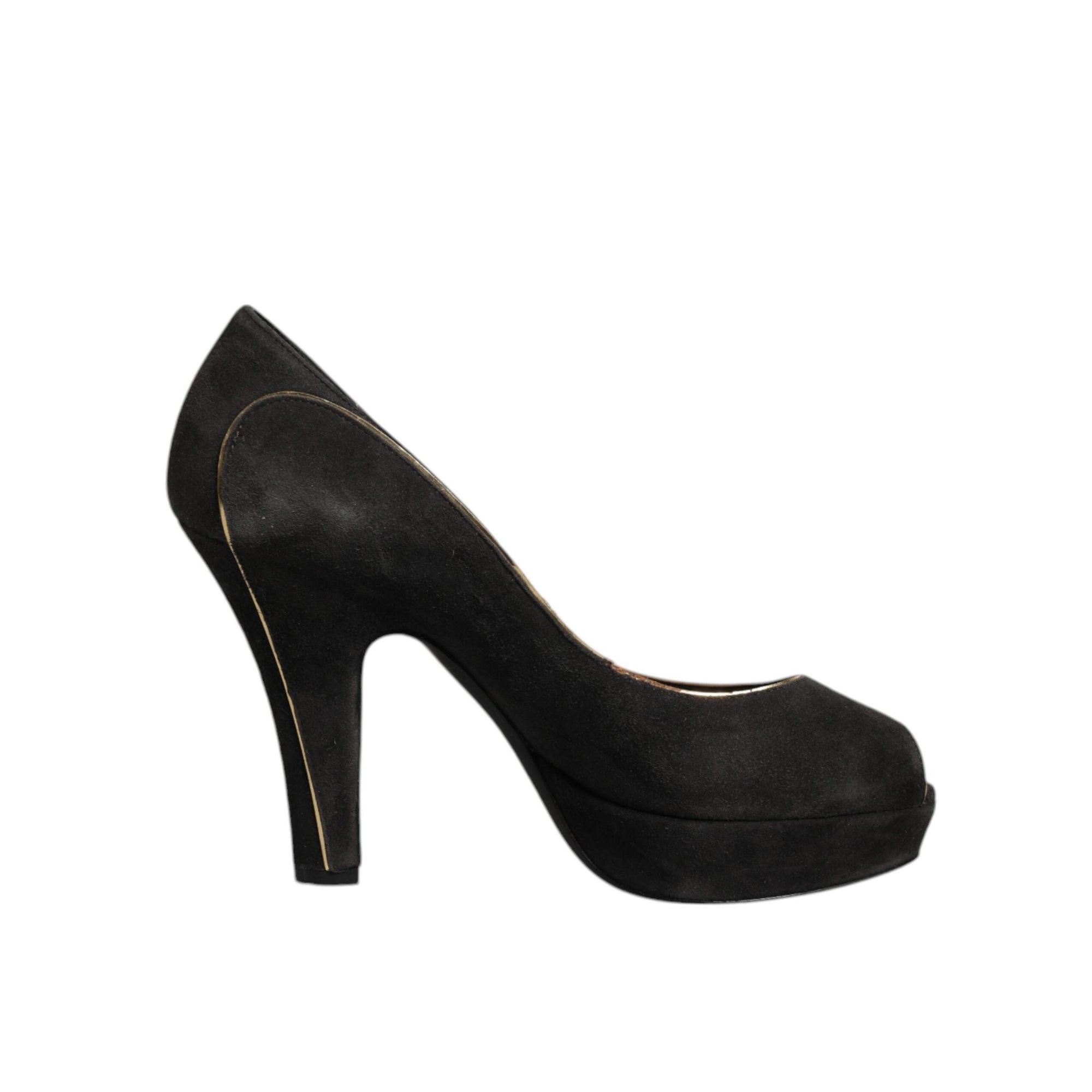 Dolce &amp; Gabbana Black Suede Leather Platform Heels Pumps Shoes
