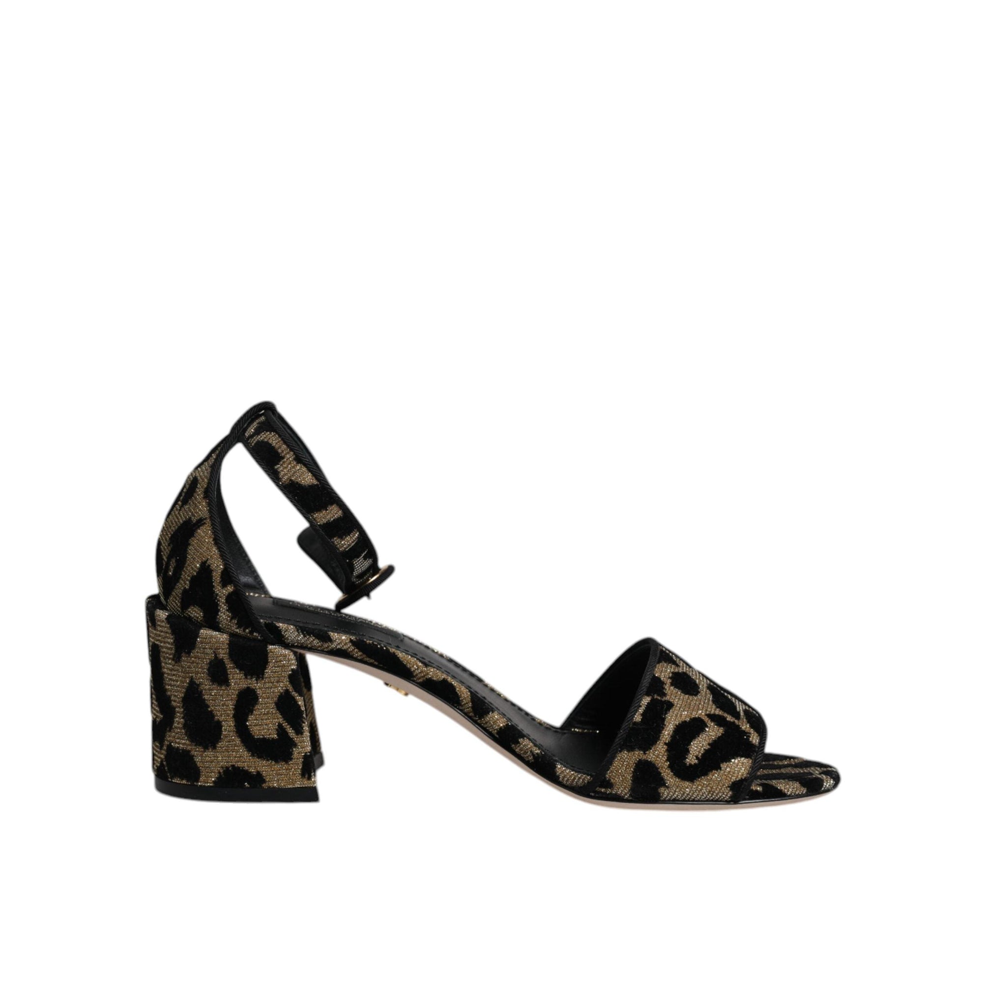 Dolce &amp; Gabbana Gold Leopard Lurex Ankle Strap Heels Sandals Shoes
