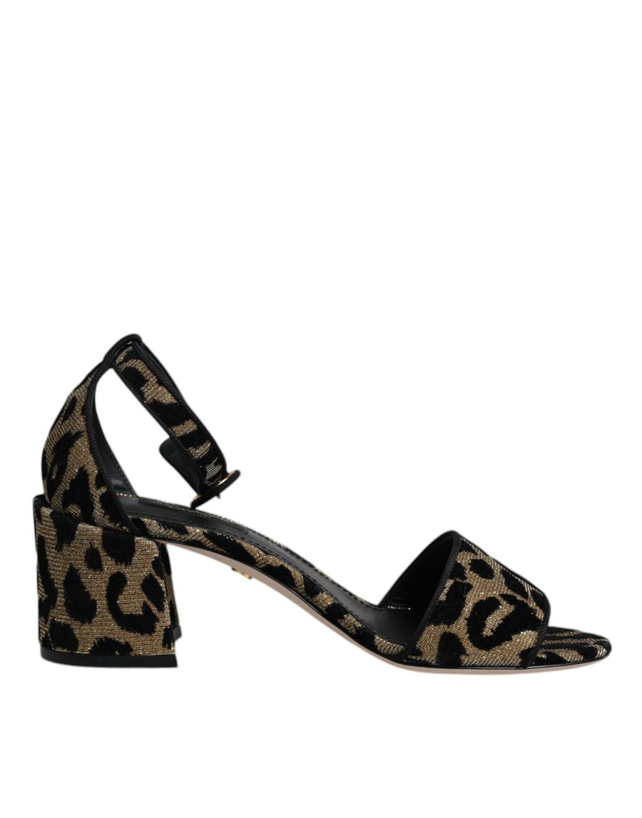 Dolce & Gabbana Gold Leopard Lurex Ankle Strap Heels Sandals Shoes