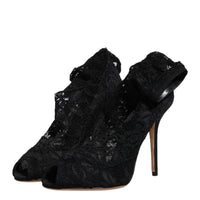 Dolce & Gabbana Black Lace Stretch Heels Mid Calf Boots Shoes