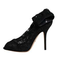 Dolce & Gabbana Black Lace Stretch Heels Mid Calf Boots Shoes