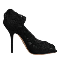 Dolce & Gabbana Black Lace Stretch Heels Mid Calf Boots Shoes