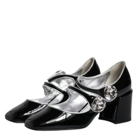 Dolce & Gabbana Black Patent Leather Crystal Mary Jane Pumps Shoes