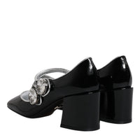 Dolce & Gabbana Black Patent Leather Crystal Mary Jane Pumps Shoes