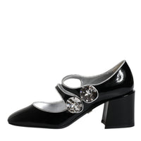 Dolce & Gabbana Black Patent Leather Crystal Mary Jane Pumps Shoes