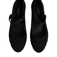 Dolce & Gabbana Black Mary Jane Taormina Lace Pumps Shoes