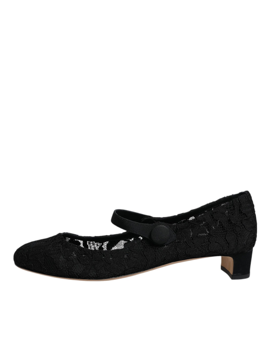 Dolce & Gabbana Black Mary Jane Taormina Lace Pumps Shoes