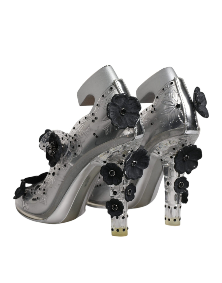 Dolce & Gabbana Clear Floral Crystal CINDERELLA Heels Shoes