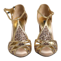 Dolce & Gabbana Beige Crystal Embellished Satin Leather Pumps Shoes