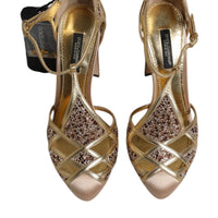 Dolce & Gabbana Beige Crystal Embellished Satin Leather Pumps Shoes