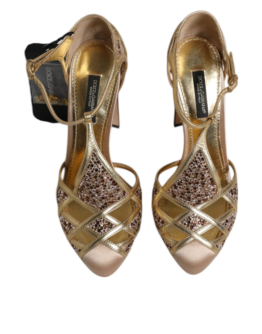 Dolce & Gabbana Beige Crystal Embellished Satin Leather Pumps Shoes