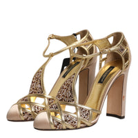 Dolce & Gabbana Beige Crystal Embellished Satin Leather Pumps Shoes