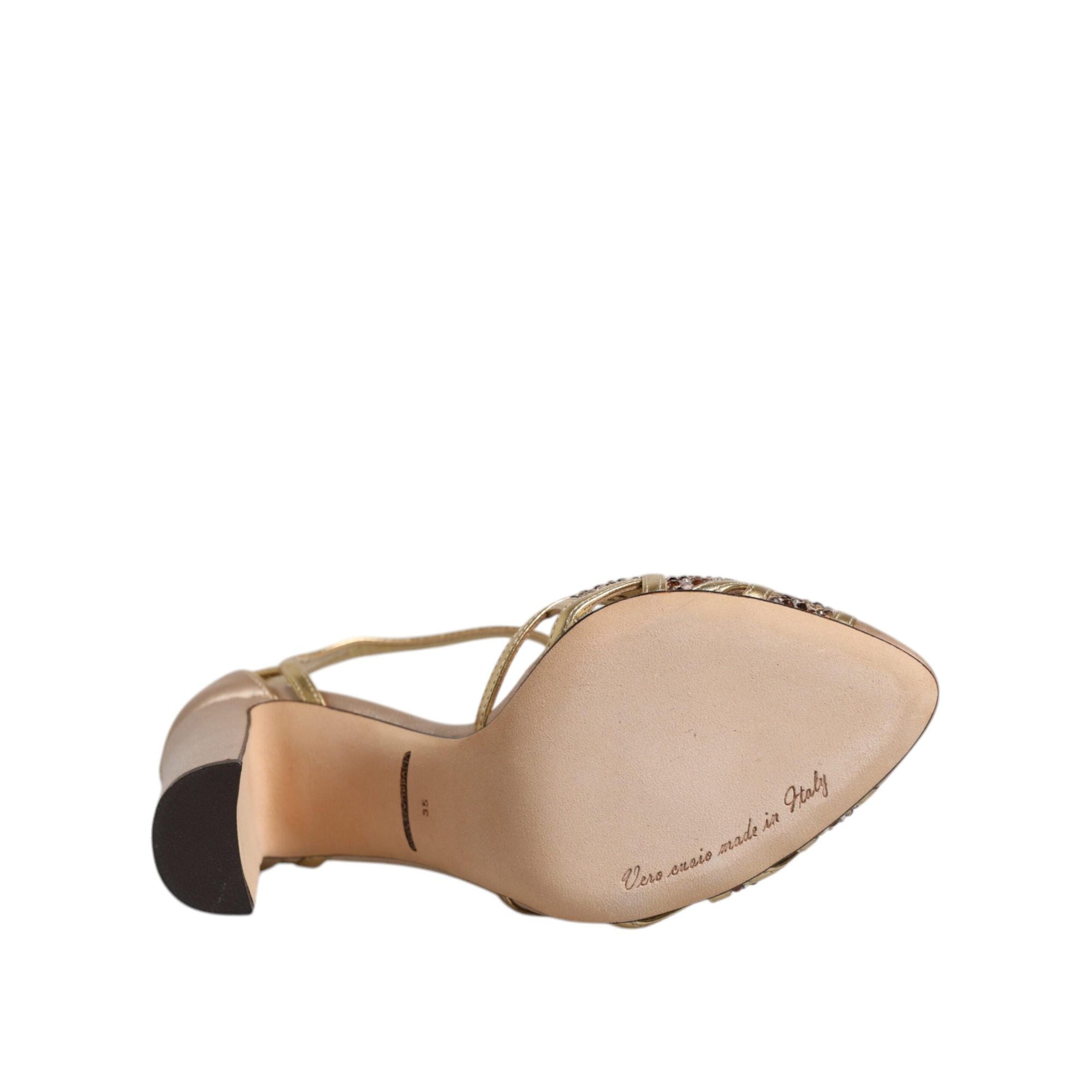 Dolce &amp; Gabbana Beige Crystal Embellished Satin Leather Pumps Shoes
