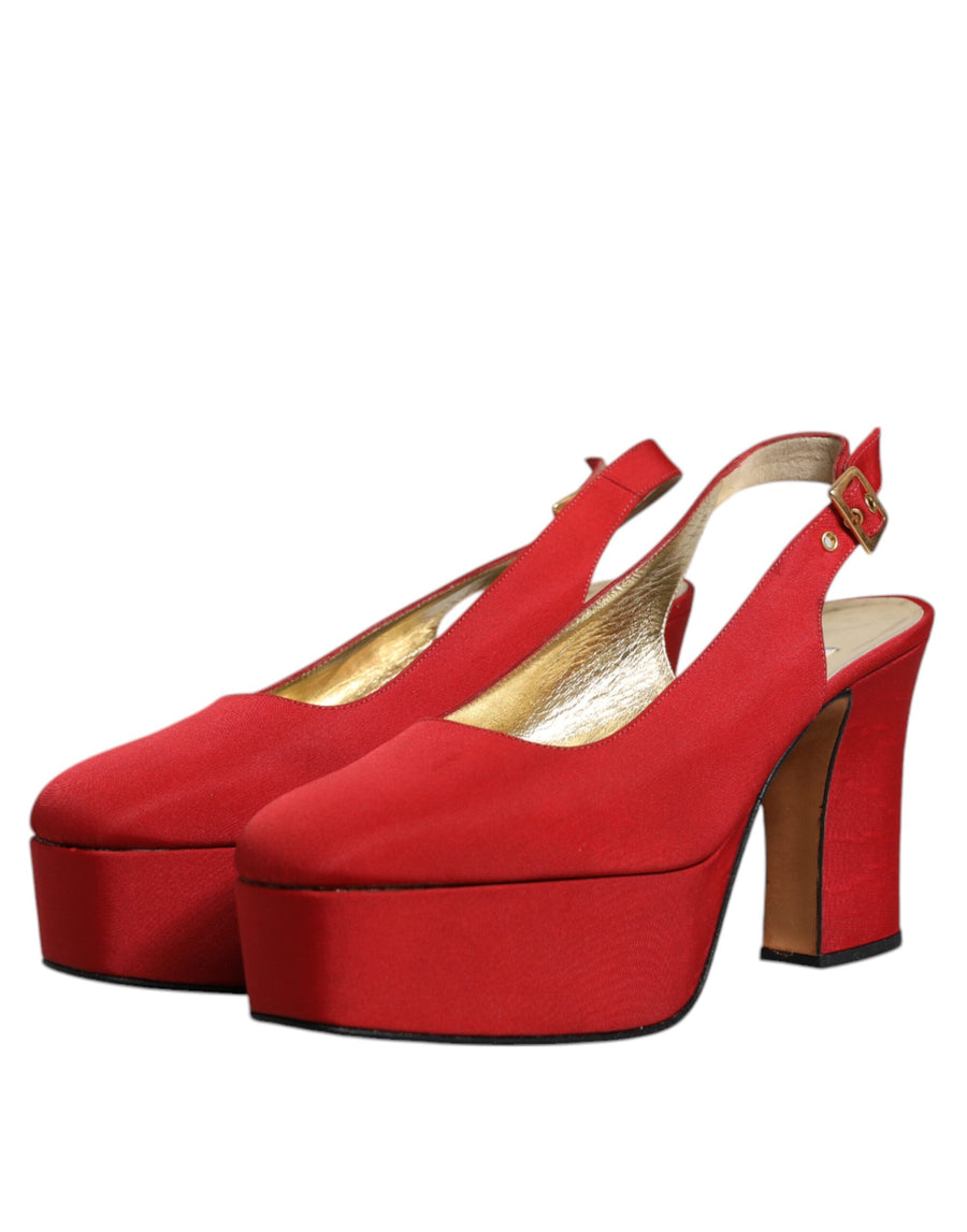 Dolce & Gabbana Red Platform Slingback Heels Sandals Shoes