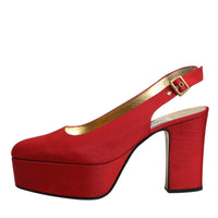 Dolce & Gabbana Red Platform Slingback Heels Sandals Shoes