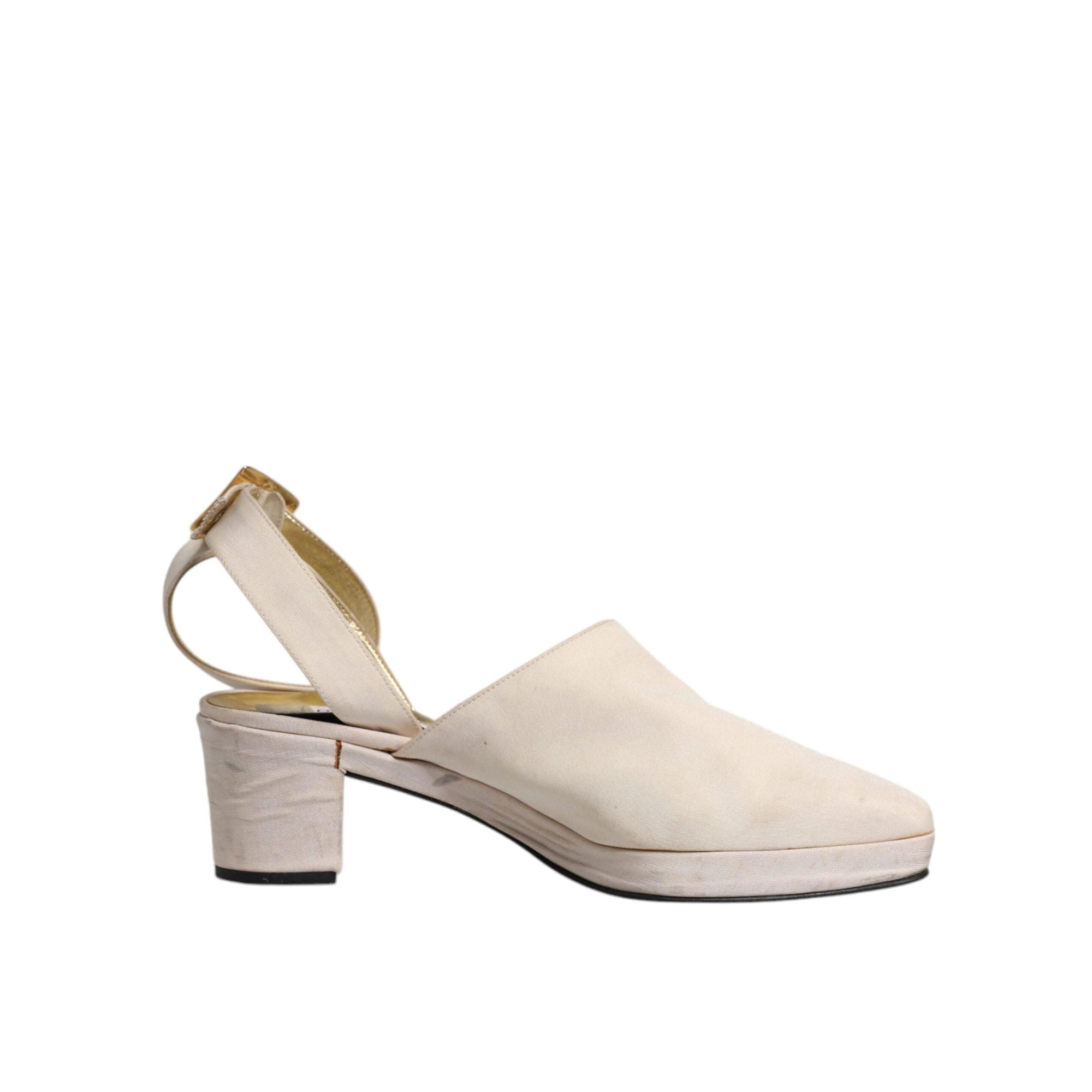 Dolce &amp; Gabbana Off White Block Heels Slingback Sandals Shoes