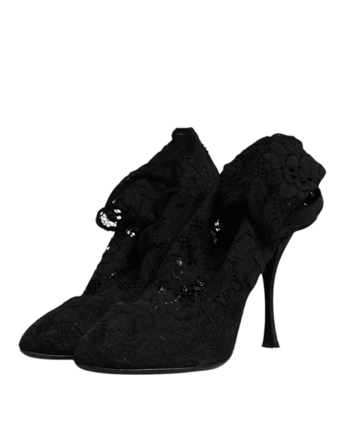 Dolce & Gabbana Black Lace Stretch Heels Mid Calf Boots Shoes