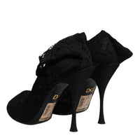 Dolce & Gabbana Black Lace Stretch Heels Mid Calf Boots Shoes