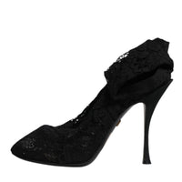 Dolce & Gabbana Black Lace Stretch Heels Mid Calf Boots Shoes