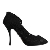 Dolce & Gabbana Black Lace Stretch Heels Mid Calf Boots Shoes