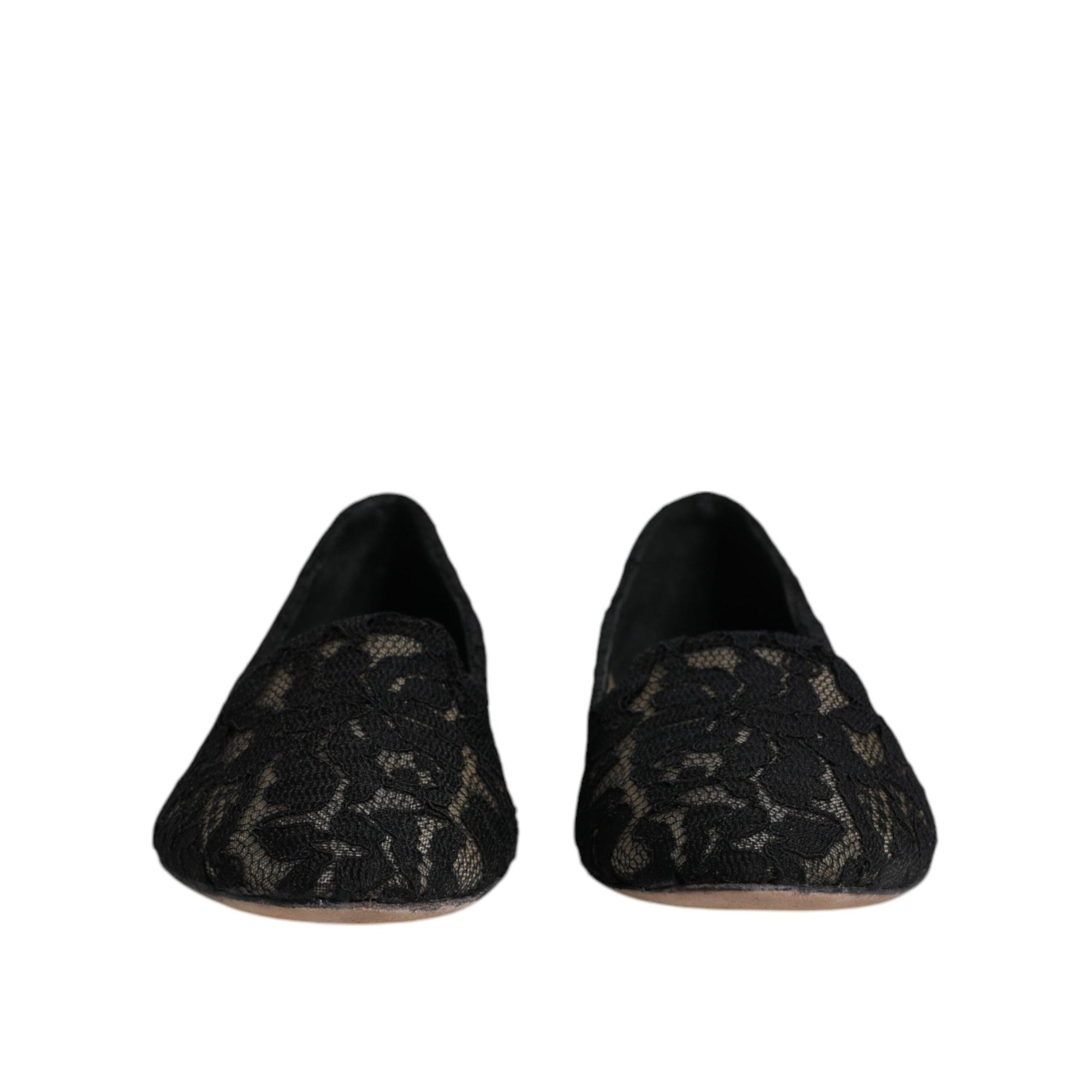 Dolce &amp; Gabbana Black Taormina Lace Slip On Flats Shoes