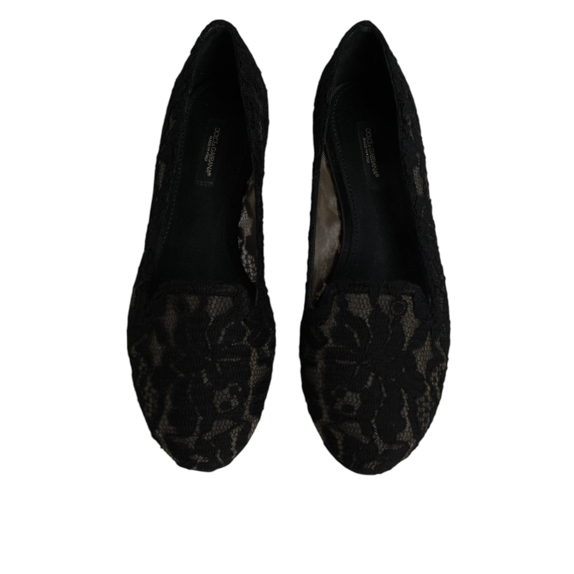 Dolce &amp; Gabbana Black Taormina Lace Slip On Flats Shoes