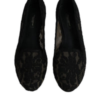 Dolce & Gabbana Black Taormina Lace Slip On Flats Shoes