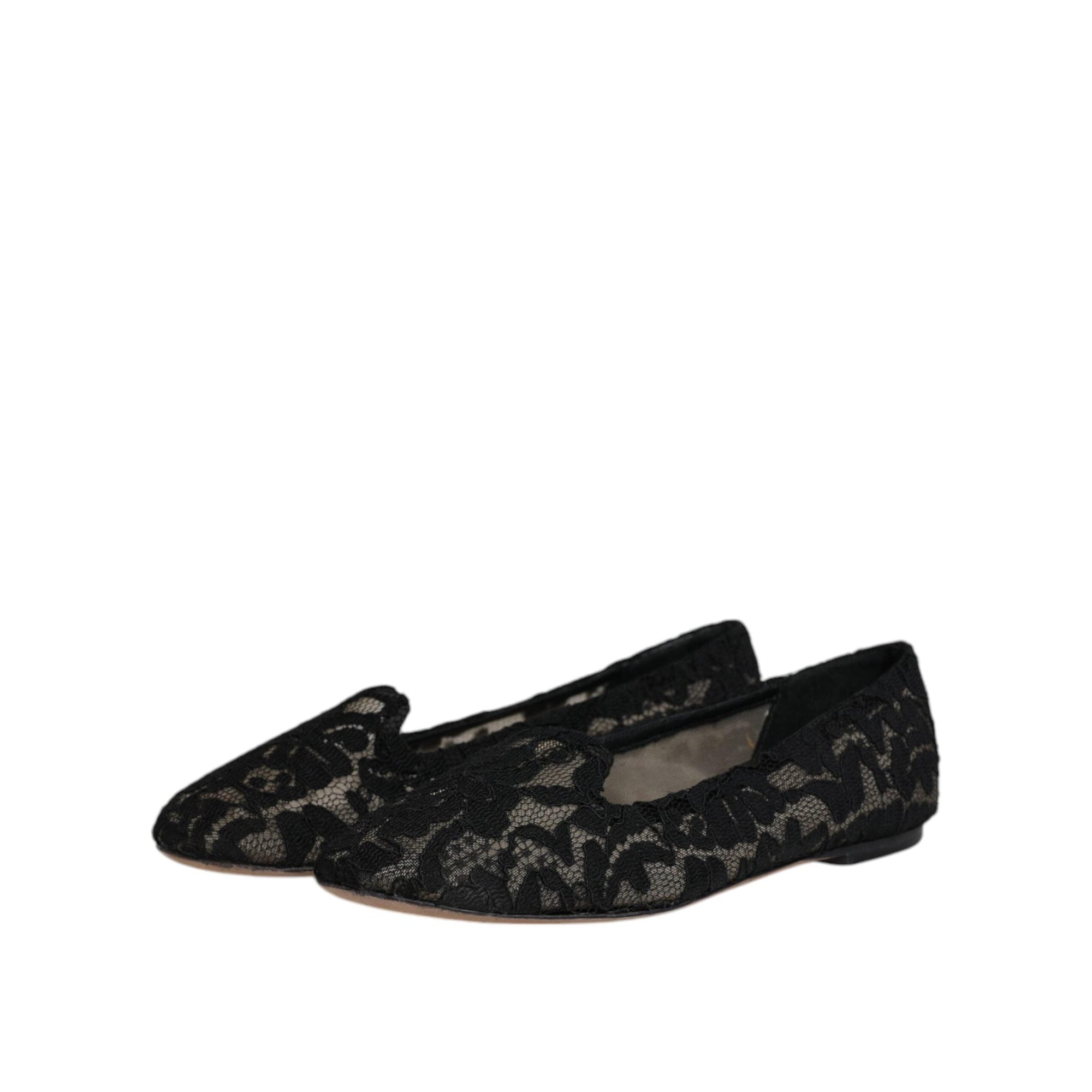 Dolce &amp; Gabbana Black Taormina Lace Slip On Flats Shoes