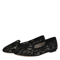 Dolce & Gabbana Black Taormina Lace Slip On Flats Shoes