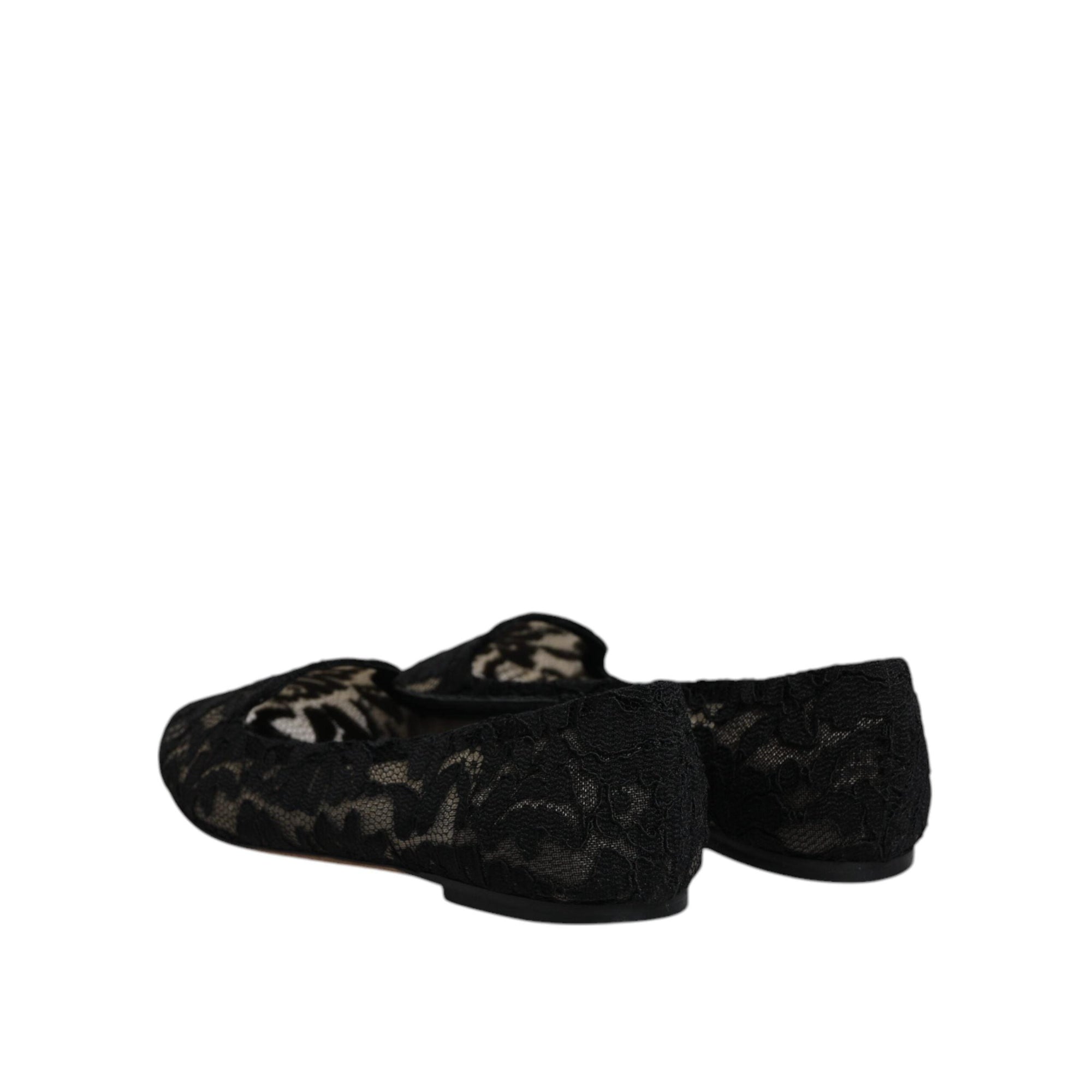 Dolce &amp; Gabbana Black Taormina Lace Slip On Flats Shoes