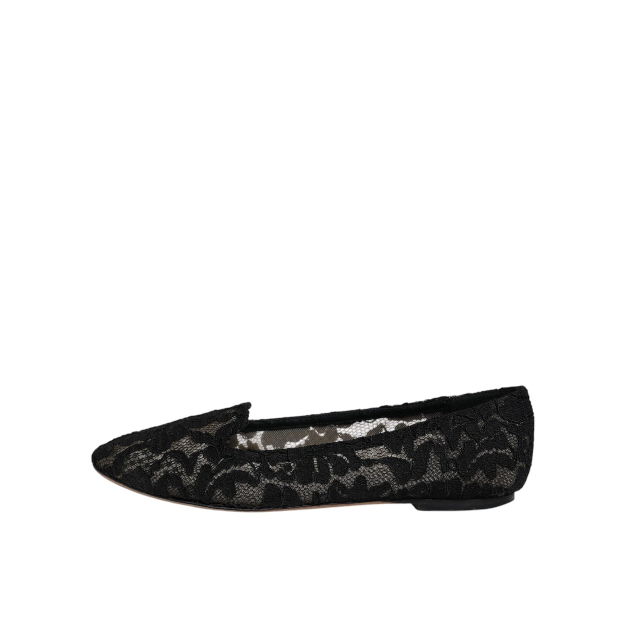 Dolce &amp; Gabbana Black Taormina Lace Slip On Flats Shoes