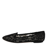 Dolce & Gabbana Black Taormina Lace Slip On Flats Shoes