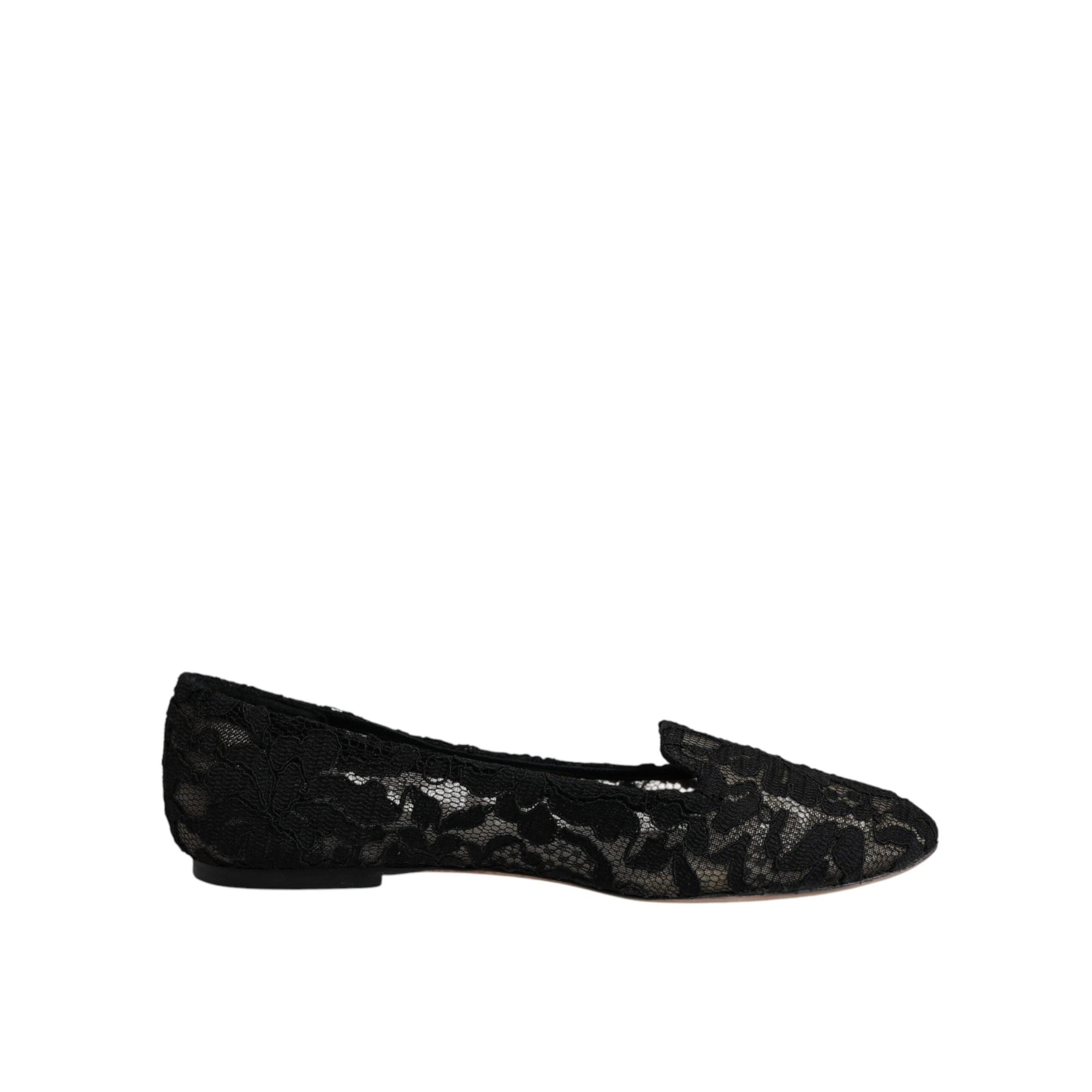 Dolce &amp; Gabbana Black Taormina Lace Slip On Flats Shoes