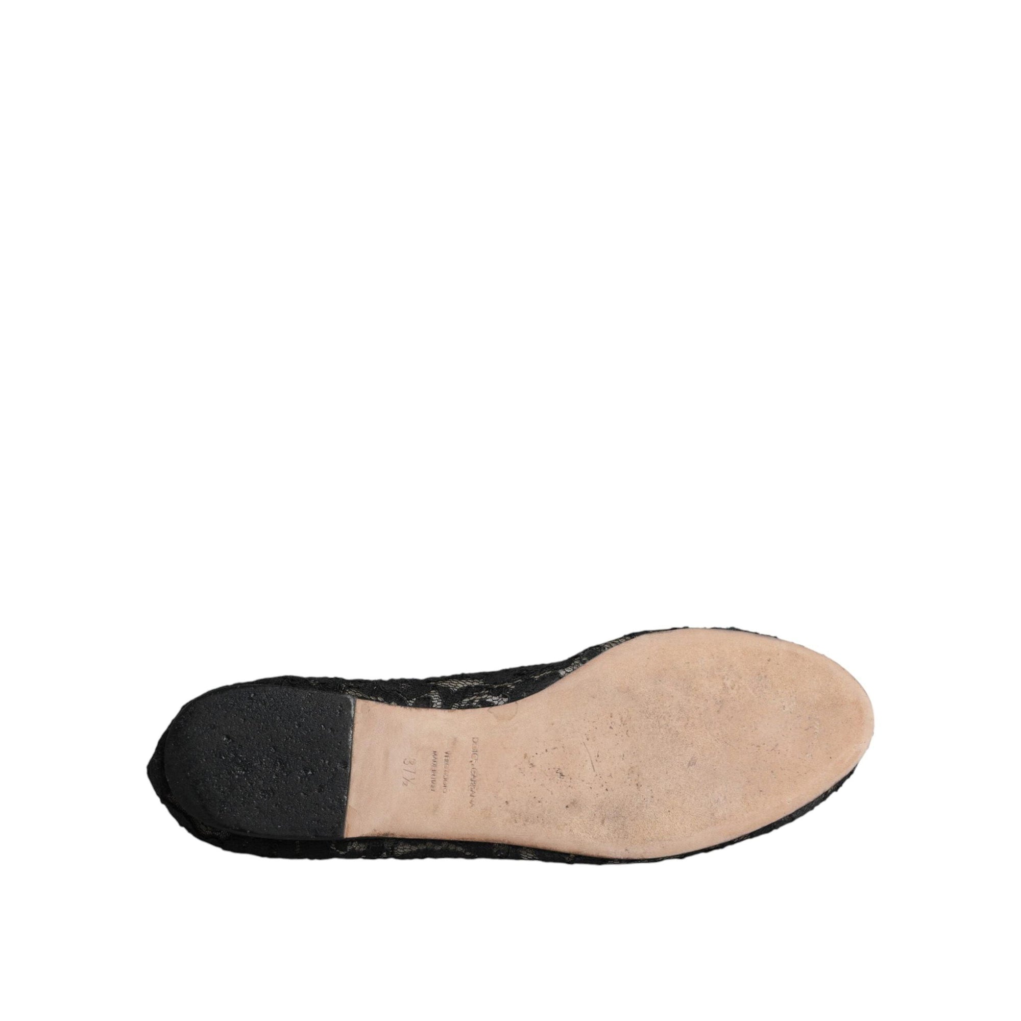 Dolce &amp; Gabbana Black Taormina Lace Slip On Flats Shoes