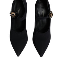 Dolce & Gabbana Black Mary Jane Stretch Crystal Pumps Shoes