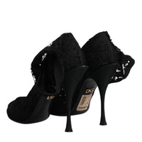 Dolce & Gabbana Black Lace Stretch Heels Mid Calf Boots Shoes